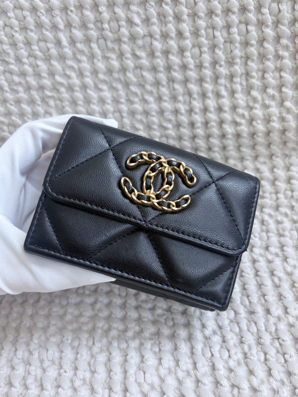 Authentic CHANEL 19 Small Flap Tri-fold Wallet Black